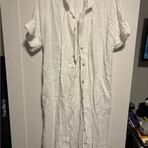 Anthropologie White Button-Front Swim Coverup